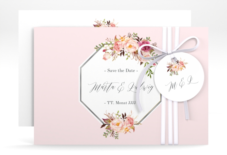 Save the Date-Karte Prachtvoll A6 Karte quer rosa silber