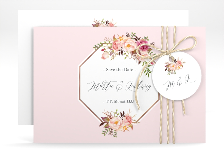 Save the Date-Karte Prachtvoll A6 Karte quer rosa rosegold