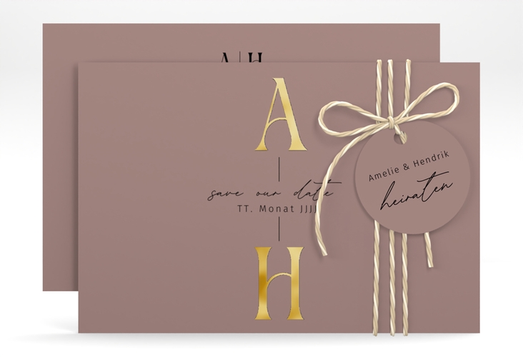 Save the Date-Karte Lebensbund A6 Karte quer rosa gold mit veredelbaren Initialen