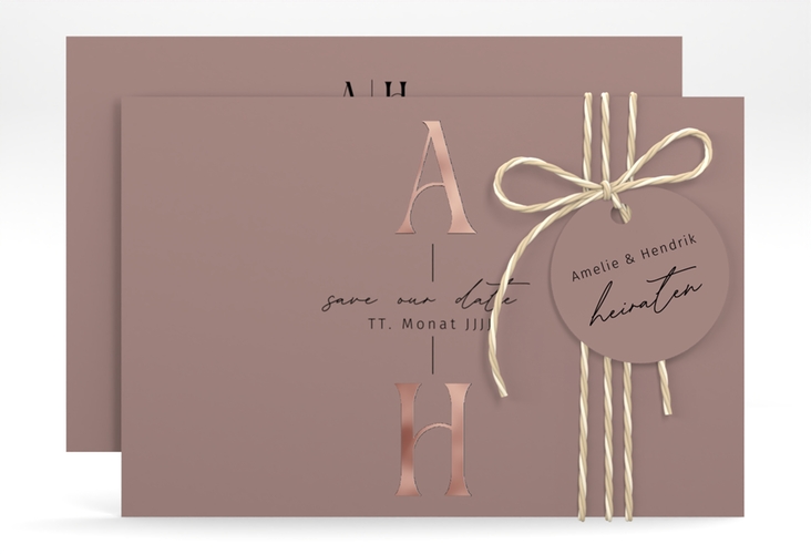 Save the Date-Karte Lebensbund A6 Karte quer rosa rosegold mit veredelbaren Initialen