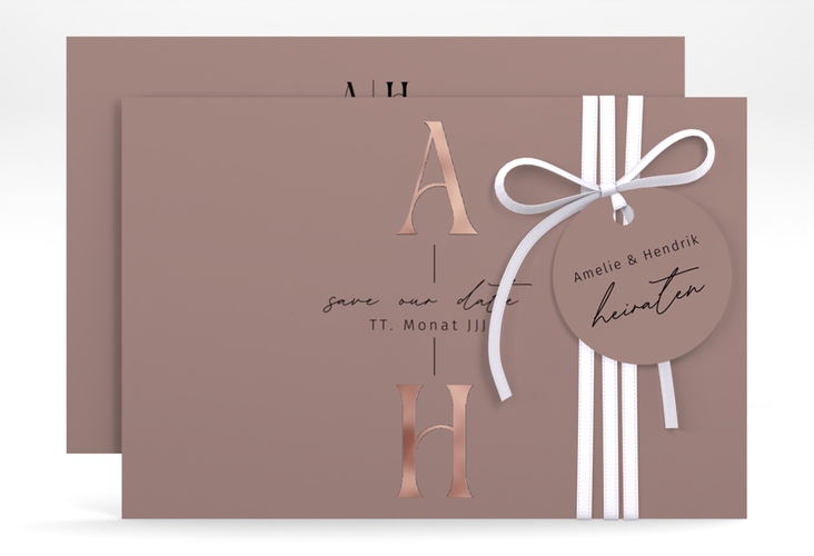 Save the Date-Karte Lebensbund A6 Karte quer rosa rosegold mit veredelbaren Initialen
