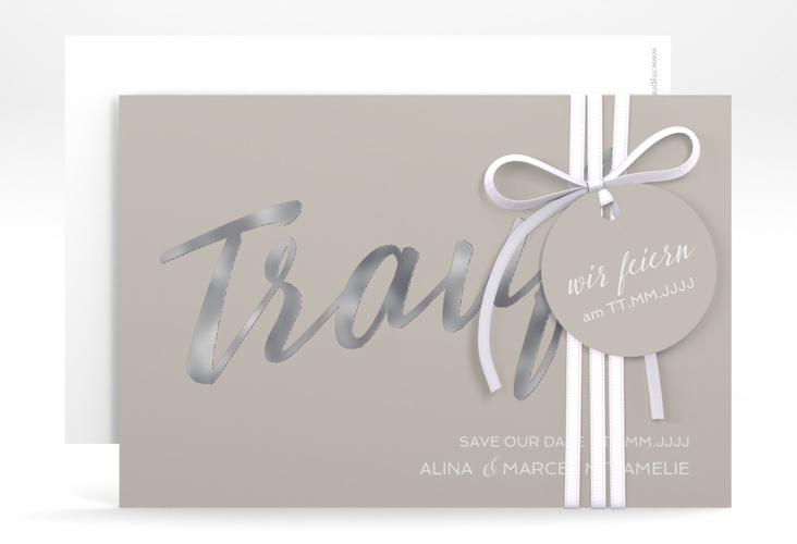 Save the Date-Karte Traufe A6 Karte quer grau silber