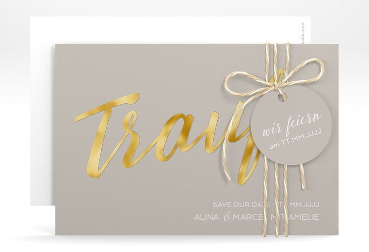 Save the Date-Karte Traufe A6 Karte quer grau gold