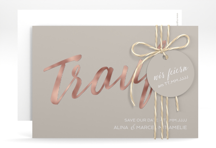 Save the Date-Karte Traufe A6 Karte quer grau rosegold