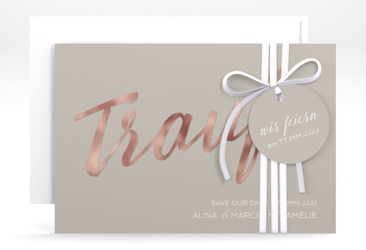 Save the Date-Karte Traufe A6 Karte quer grau rosegold