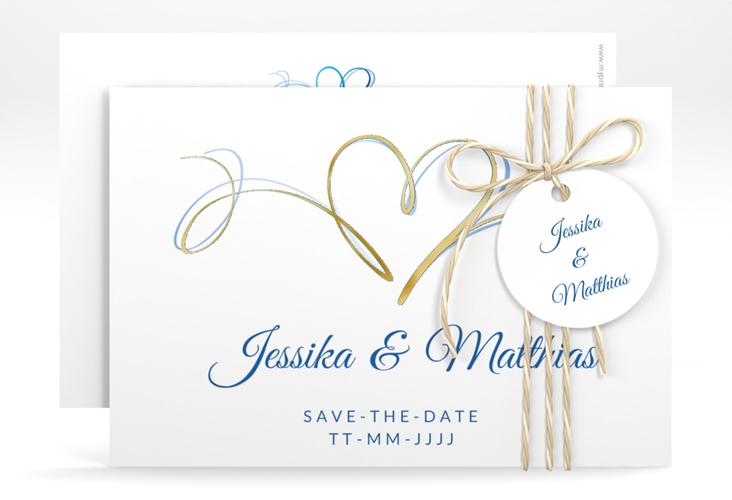 Save the Date-Karte Envie A6 Karte quer blau gold