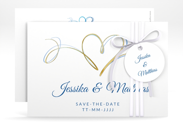 Save the Date-Karte Envie A6 Karte quer blau gold
