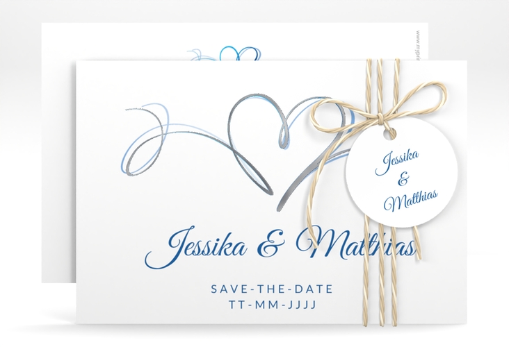 Save the Date-Karte Envie A6 Karte quer blau silber