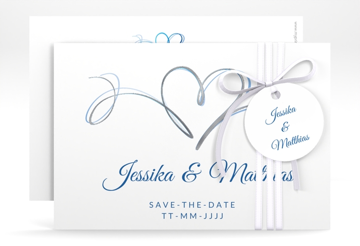 Save the Date-Karte Envie A6 Karte quer blau silber