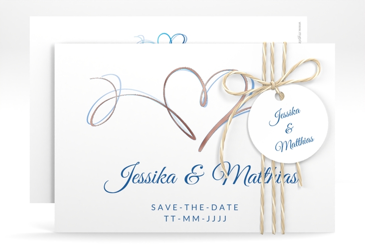 Save the Date-Karte Envie A6 Karte quer blau rosegold