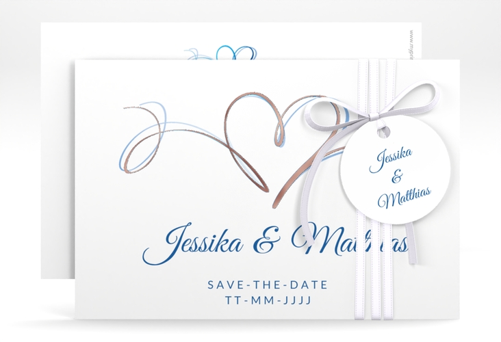 Save the Date-Karte Envie A6 Karte quer blau rosegold