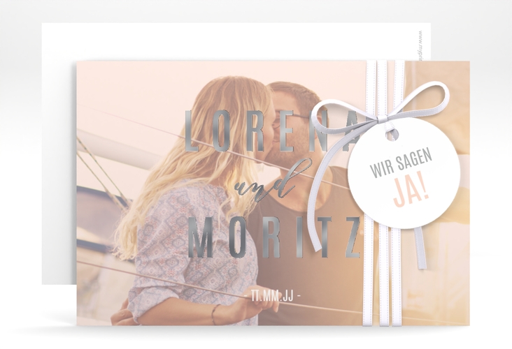 Save the Date-Karte Memory A6 Karte quer rosa silber