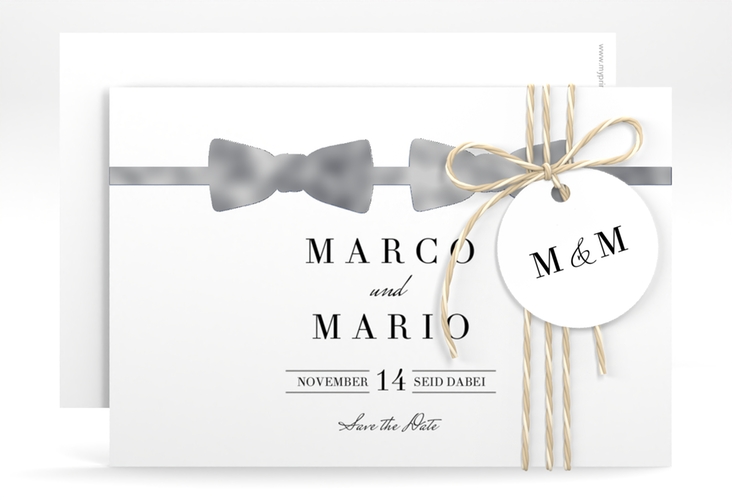 Save the Date-Karte Suits A6 Karte quer blau silber