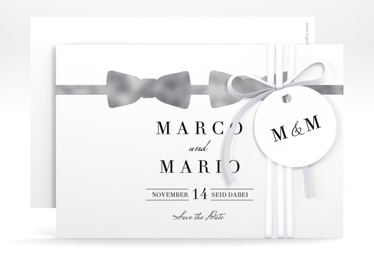 Save the Date-Karte Suits A6 Karte quer blau silber
