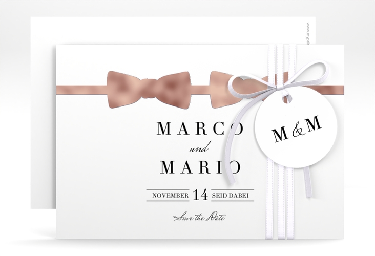 Save the Date-Karte Suits A6 Karte quer blau rosegold