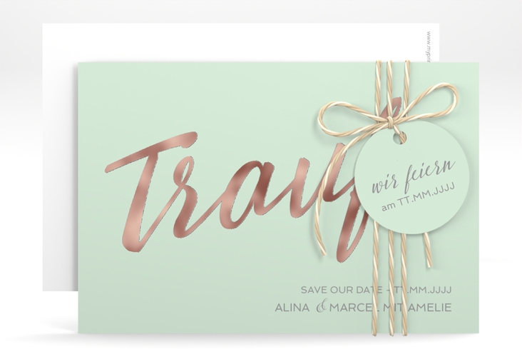 Save the Date-Karte Traufe A6 Karte quer mint rosegold