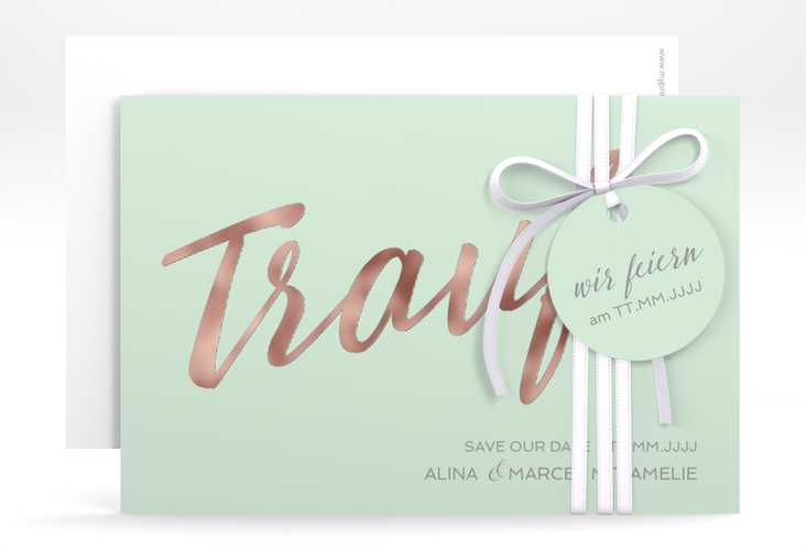 Save the Date-Karte Traufe A6 Karte quer mint rosegold