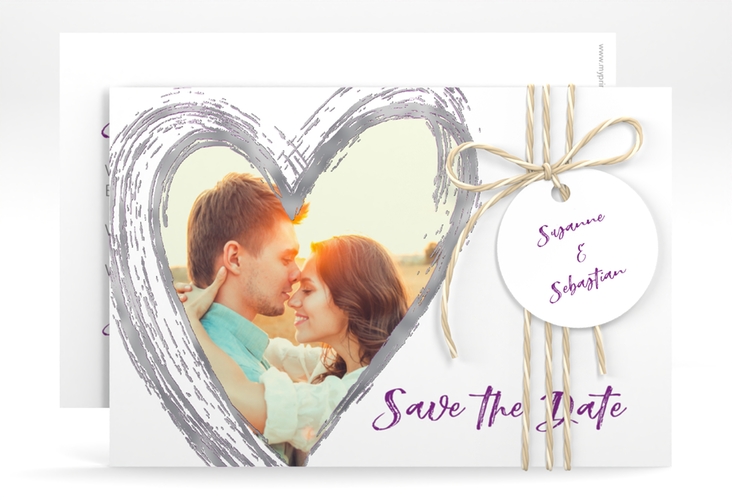 Save the Date-Karte Liebe A6 Karte quer lila silber