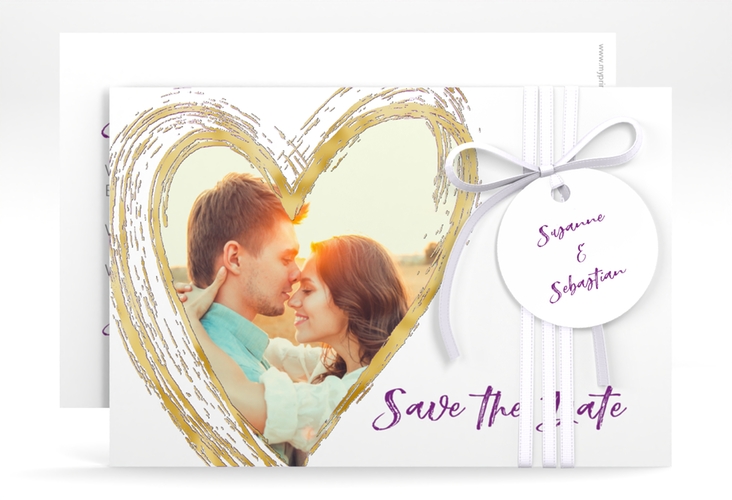 Save the Date-Karte Liebe A6 Karte quer lila gold