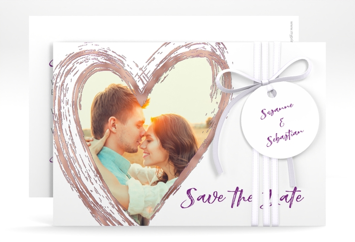 Save the Date-Karte Liebe A6 Karte quer lila rosegold