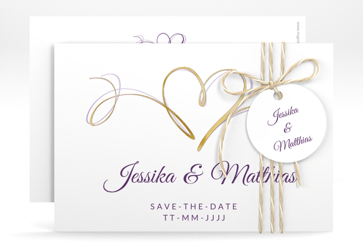 Save the Date-Karte Envie A6 Karte quer lila gold