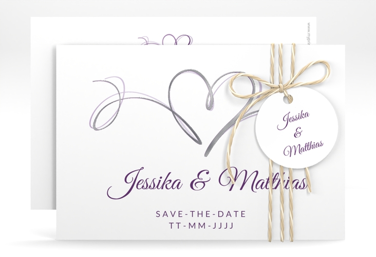 Save the Date-Karte Envie A6 Karte quer lila silber