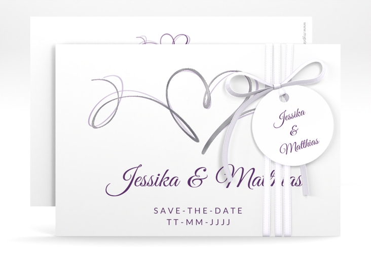 Save the Date-Karte Envie A6 Karte quer lila silber