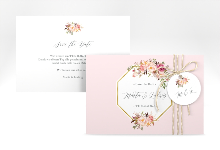 Save the Date-Karte Prachtvoll A6 Karte quer rosa gold