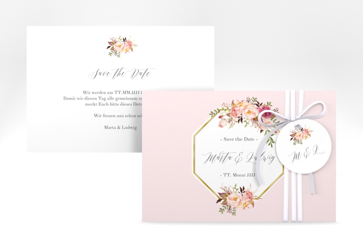 Save the Date-Karte Prachtvoll A6 Karte quer rosa gold