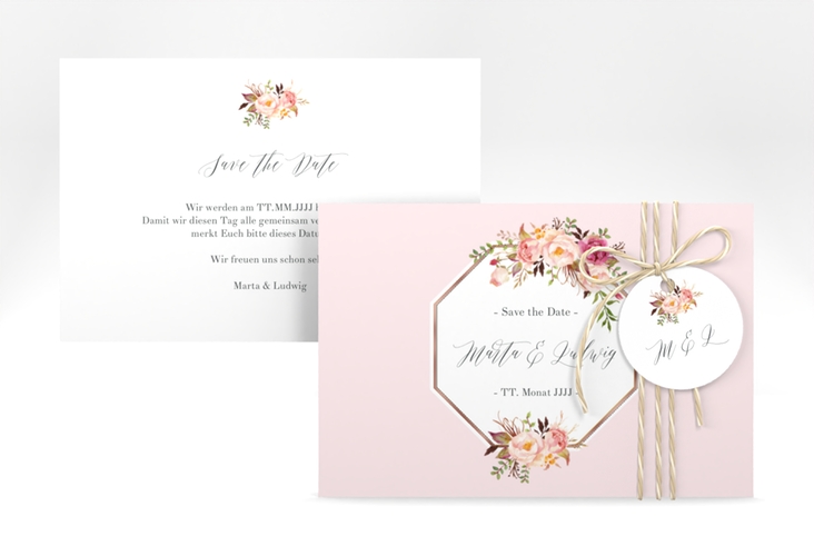 Save the Date-Karte Prachtvoll A6 Karte quer rosa rosegold