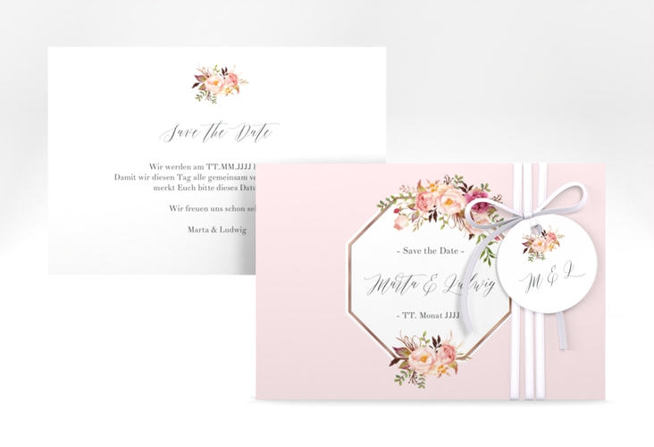 Save the Date-Karte Prachtvoll A6 Karte quer rosa rosegold