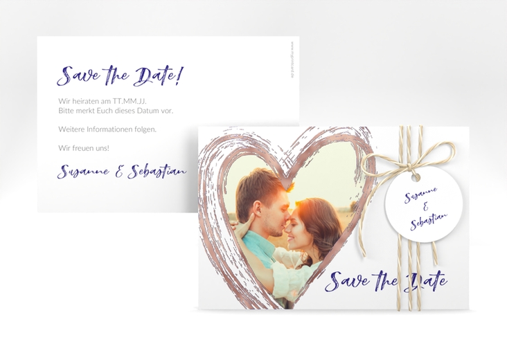 Save the Date-Karte Liebe A6 Karte quer blau rosegold