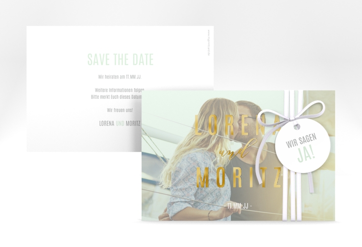 Save the Date-Karte Memory A6 Karte quer mint gold