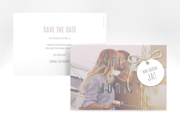 Save the Date-Karte Memory A6 Karte quer grau silber