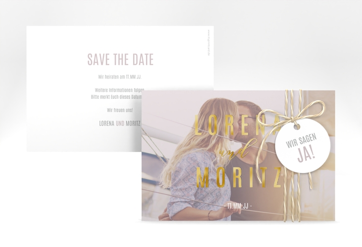 Save the Date-Karte Memory A6 Karte quer grau gold