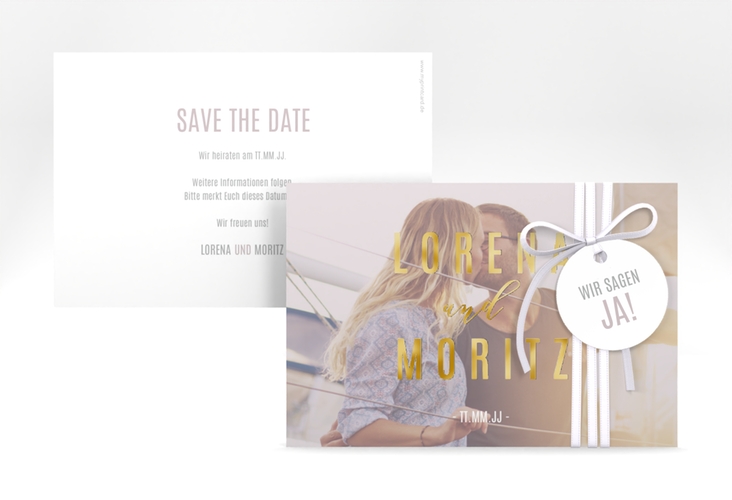 Save the Date-Karte Memory A6 Karte quer grau gold