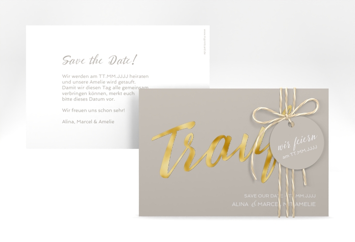 Save the Date-Karte Traufe A6 Karte quer grau gold