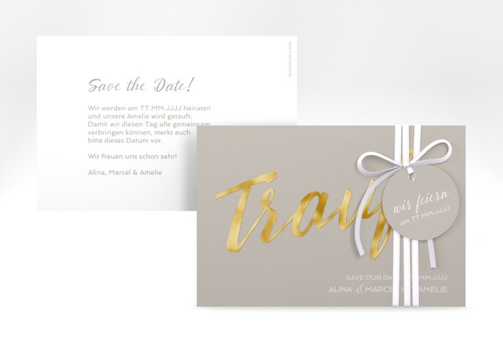 Save the Date-Karte Traufe A6 Karte quer grau gold