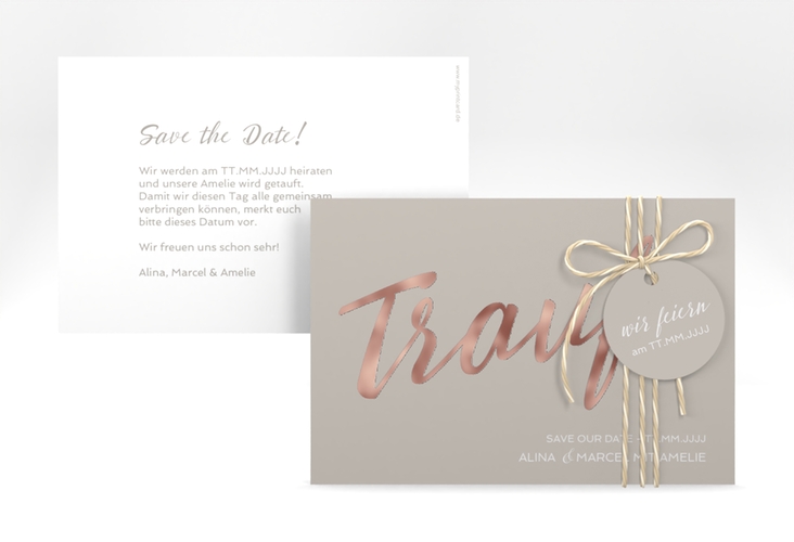 Save the Date-Karte Traufe A6 Karte quer grau rosegold