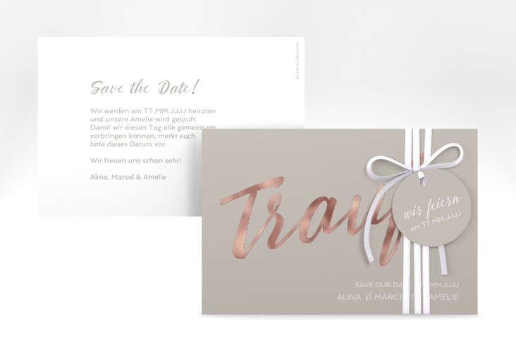 Save the Date-Karte Traufe A6 Karte quer grau rosegold