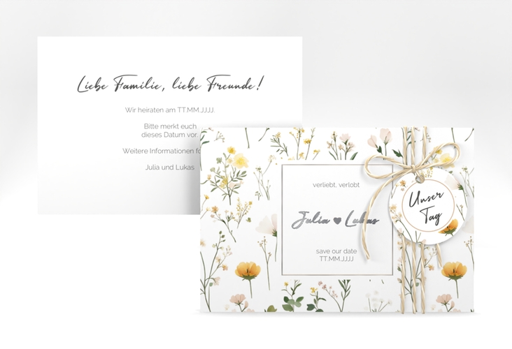Save the Date-Karte Blumenwiese A6 Karte quer bunt silber