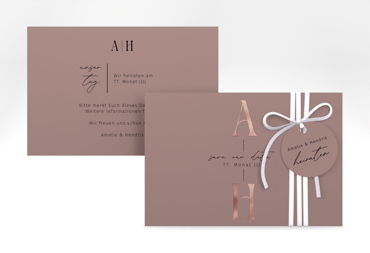 Save the Date-Karte Lebensbund A6 Karte quer rosa rosegold mit veredelbaren Initialen