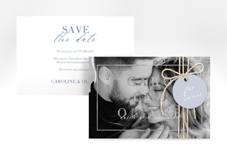 Save the Date-Karte Moment A6 Karte quer blau silber