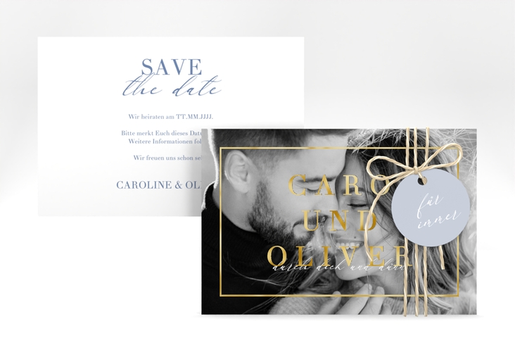 Save the Date-Karte Moment A6 Karte quer blau gold