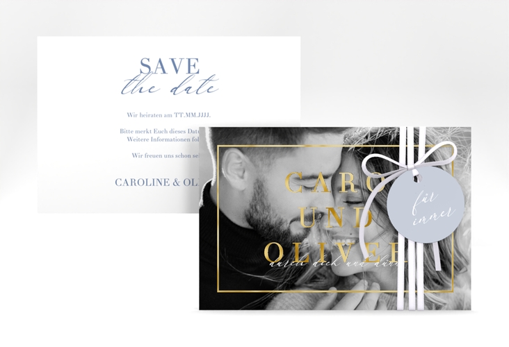 Save the Date-Karte Moment A6 Karte quer blau gold