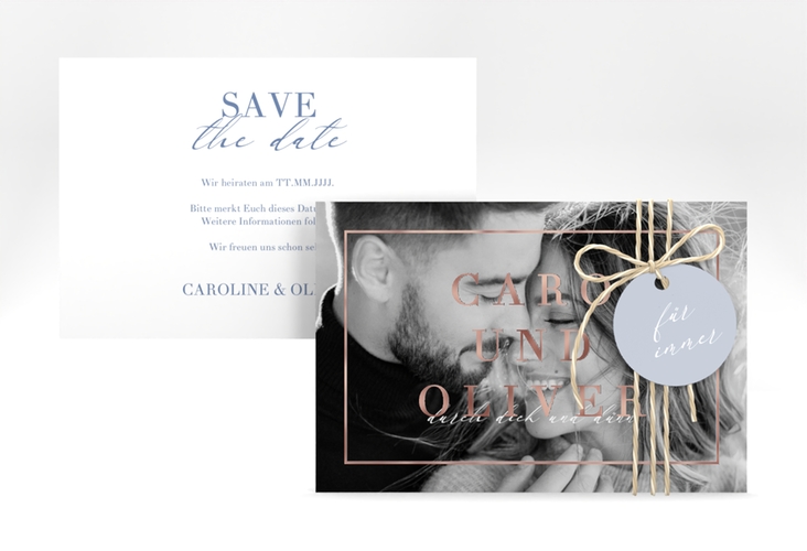 Save the Date-Karte Moment A6 Karte quer blau rosegold