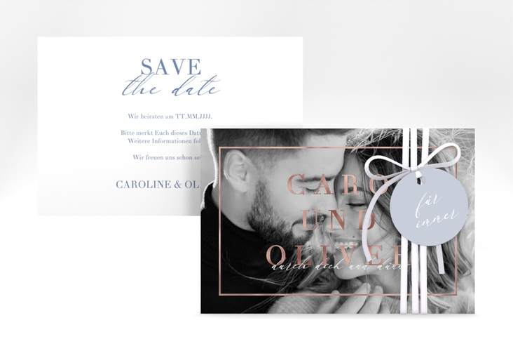 Save the Date-Karte Moment A6 Karte quer blau rosegold