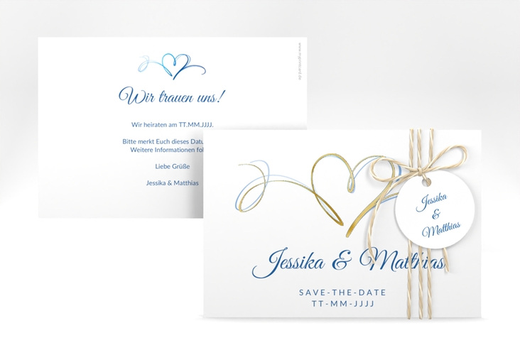 Save the Date-Karte Envie A6 Karte quer blau gold