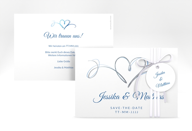 Save the Date-Karte Envie A6 Karte quer blau silber