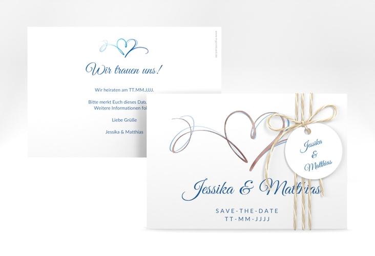 Save the Date-Karte Envie A6 Karte quer blau rosegold